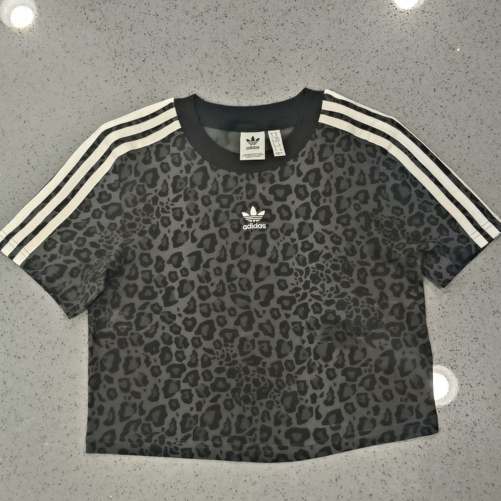 Adidas Women Black Leopard Print Tee